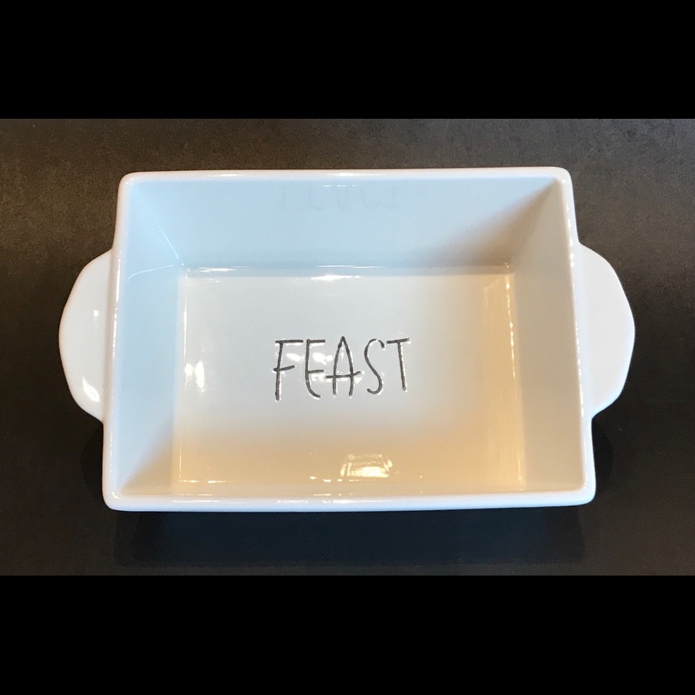 Blue Harbor Ceramic Loaf Pan "FEAST" Baking Dish - 8" x 6"x 3”  NEW